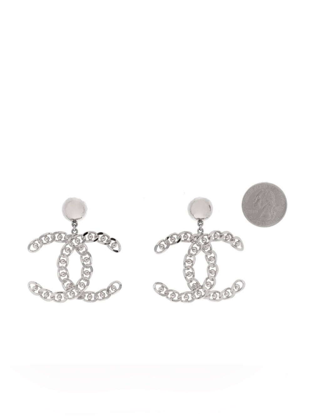 CHANEL Silver Chain Logo Earrings - Picture 6 of 7